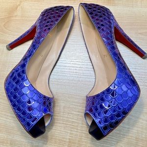 Purple Christian Louboutin Poseidon peep toe heels